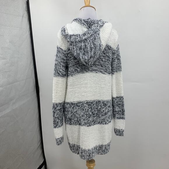 Michael Kors Cardigan Women M Medium Multi Striped Open Front Chunky Knit Hooded - Picture 5 of 11
